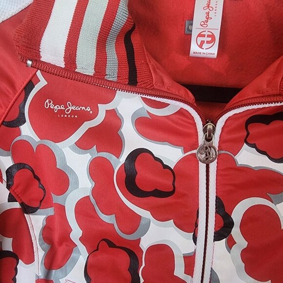 Pepe Jeans Women's Track Jacket Medium Red Heart Print Full Zip Retro Sportswear - Picture 8 of 11
